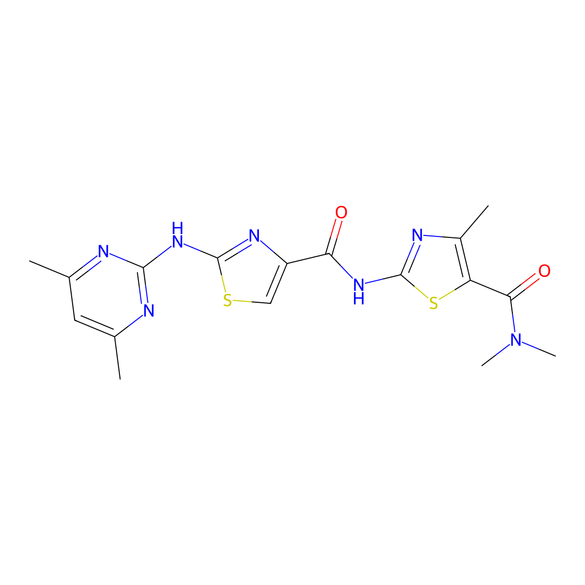 N-(5-(dimethylcarbamoyl)-4-methylthiazol-2-yl)-2-((4,6-dimethylpyrimidin-2-yl)amino)thiazole-4-carboxamide molecular structure, CAS 1251546-29-8