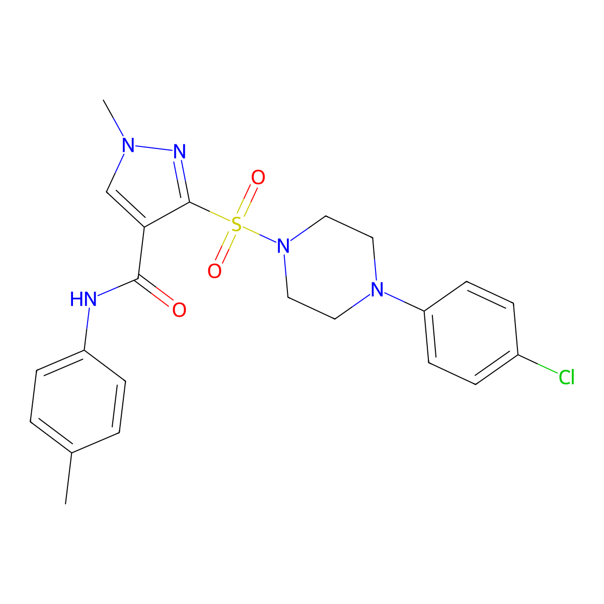 3-{[4-(4-chlorophenyl)piperazin-1-yl]sulfonyl}-1-methyl-N-(4-methylphenyl)-1H-pyrazole-4-carboxamide molecular structure, CAS 1251546-51-6