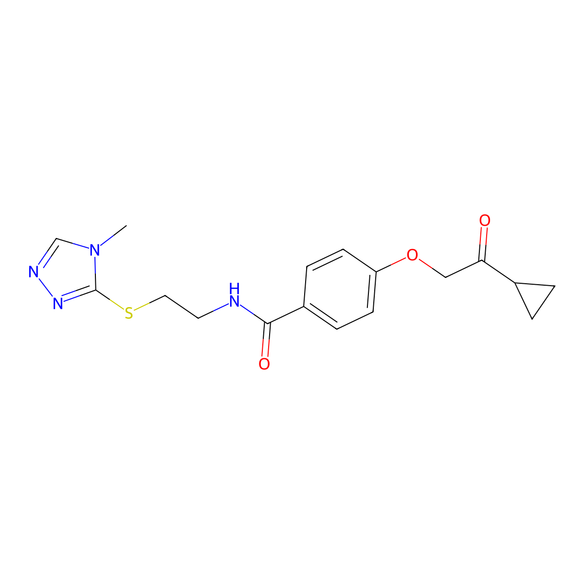 4-(2-cyclopropyl-2-oxoethoxy)-N-(2-((4-methyl-4H-1,2,4-triazol-3-yl)thio)ethyl)benzamide molecular structure, CAS 1251546-58-3