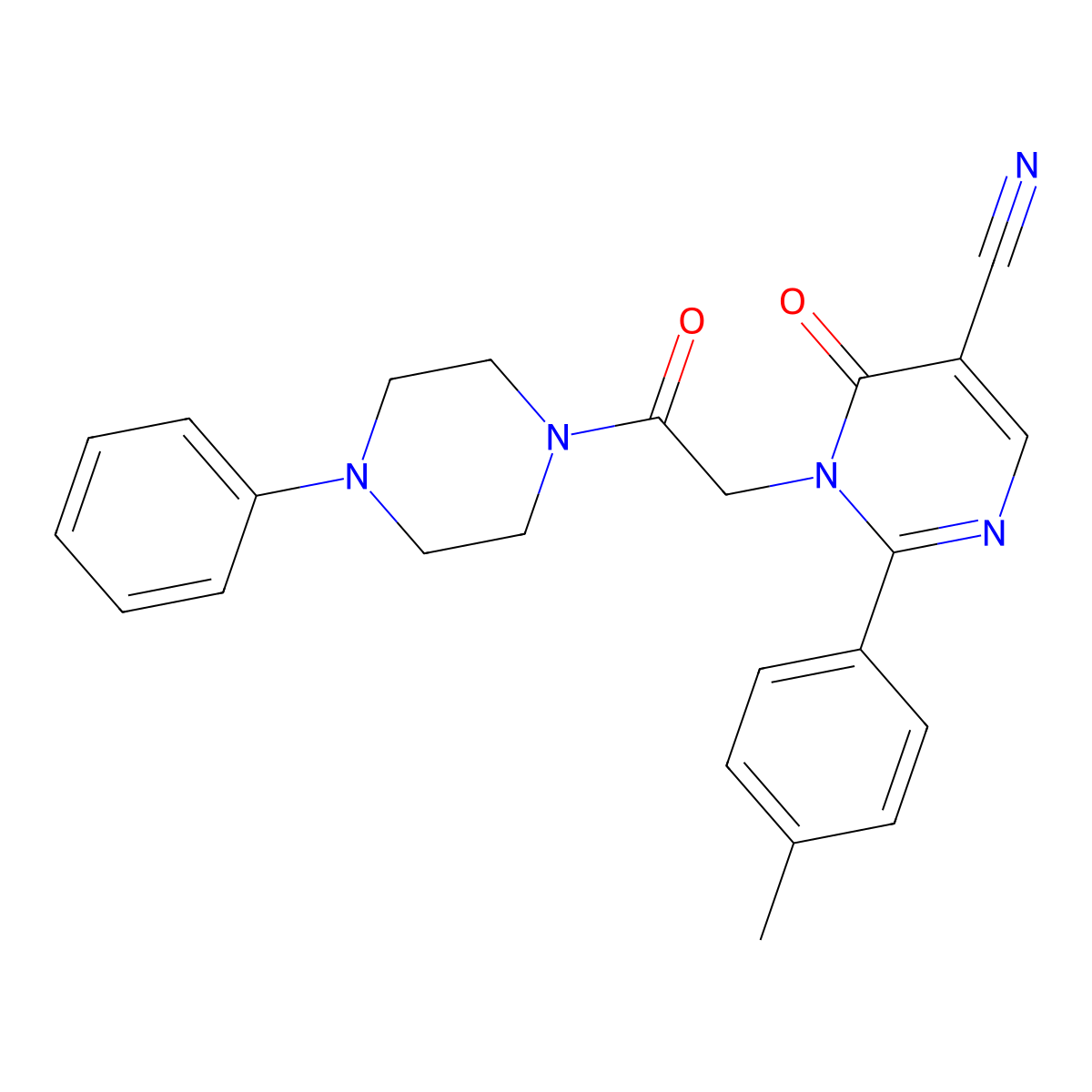 6-Oxo-1-(2-oxo-2-(4-phenylpiperazin-1-yl)ethyl)-2-(p-tolyl)-1,6-dihydropyrimidine-5-carbonitrile molecular structure, CAS 1251546-68-5