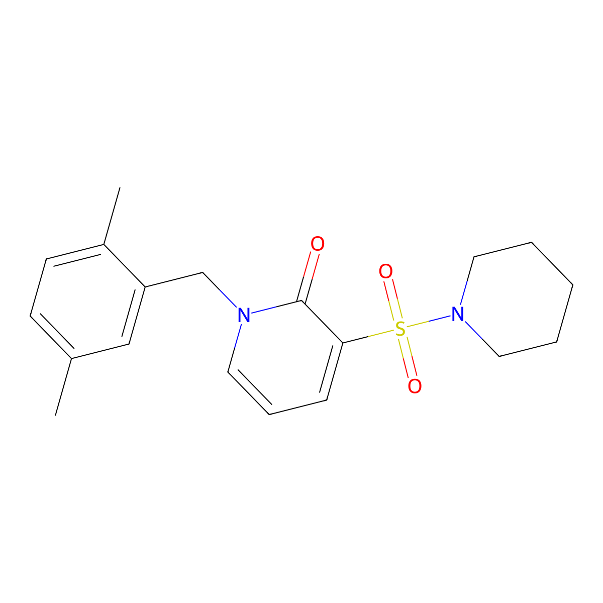 1-(2,5-dimethylbenzyl)-3-(piperidin-1-ylsulfonyl)pyridin-2(1H)-one molecular structure, CAS 1251546-77-6