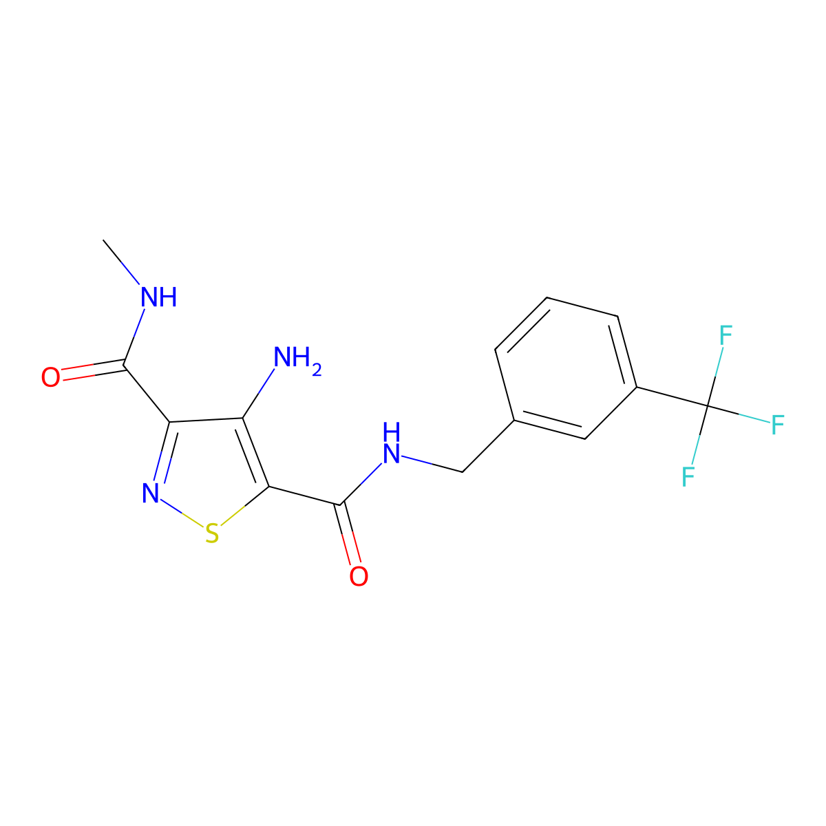 4-amino-N3-methyl-N5-(3-(trifluoromethyl)benzyl)isothiazole-3,5-dicarboxamide molecular structure, CAS 1251546-78-7