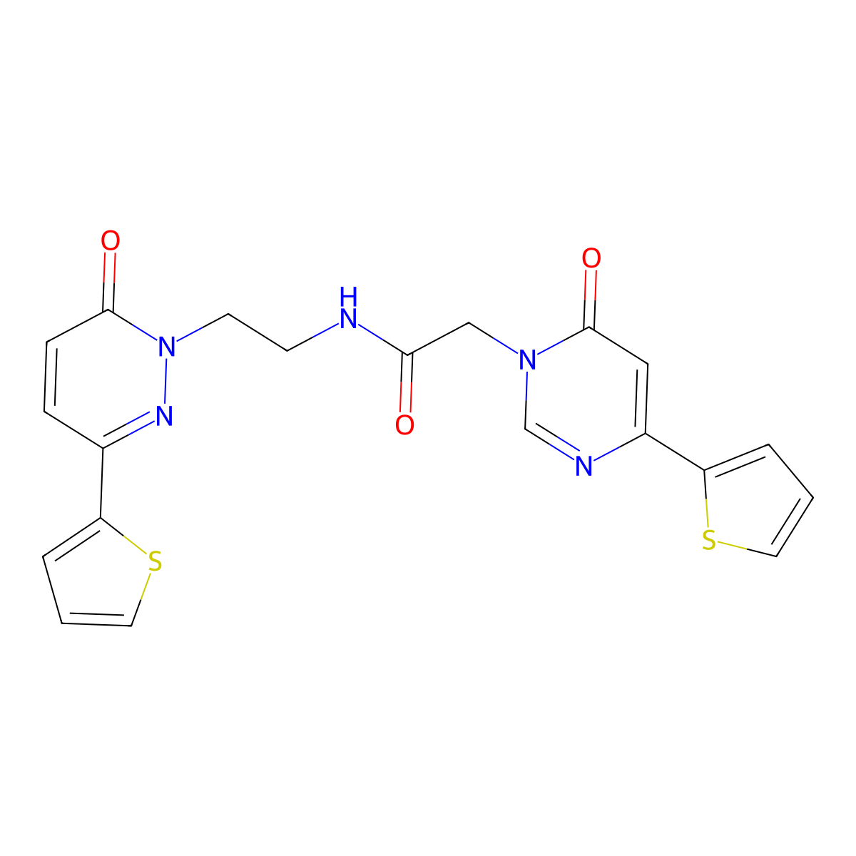 N-(2-(6-oxo-3-(thiophen-2-yl)pyridazin-1(6H)-yl)ethyl)-2-(6-oxo-4-(thiophen-2-yl)pyrimidin-1(6H)-yl)acetamide molecular structure, CAS 1251546-80-1