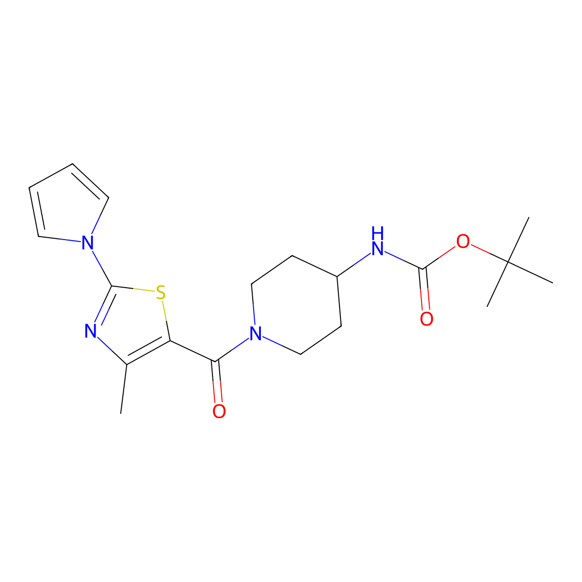 tert-butyl (1-(4-methyl-2-(1H-pyrrol-1-yl)thiazole-5-carbonyl)piperidin-4-yl)carbamate molecular structure, CAS 1251546-85-6