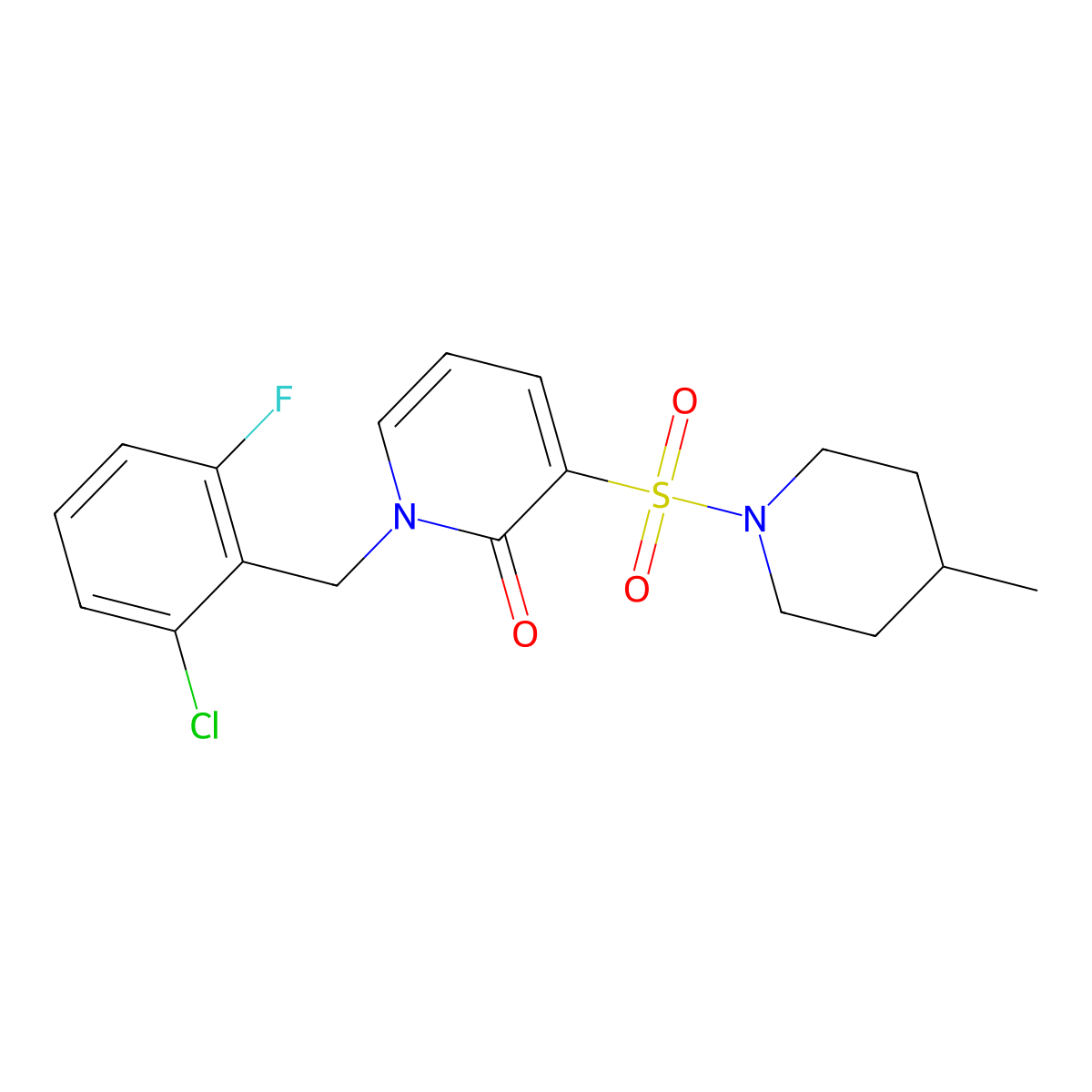 1-(2-chloro-6-fluorobenzyl)-3-((4-methylpiperidin-1-yl)sulfonyl)pyridin-2(1H)-one molecular structure, CAS 1251546-88-9
