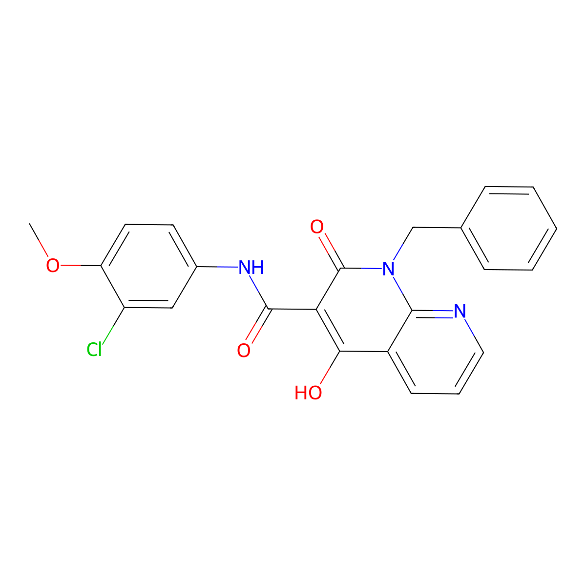 1-benzyl-N-(3-chloro-4-methoxyphenyl)-4-hydroxy-2-oxo-1,2-dihydro-1,8-naphthyridine-3-carboxamide molecular structure, CAS 1251546-93-6