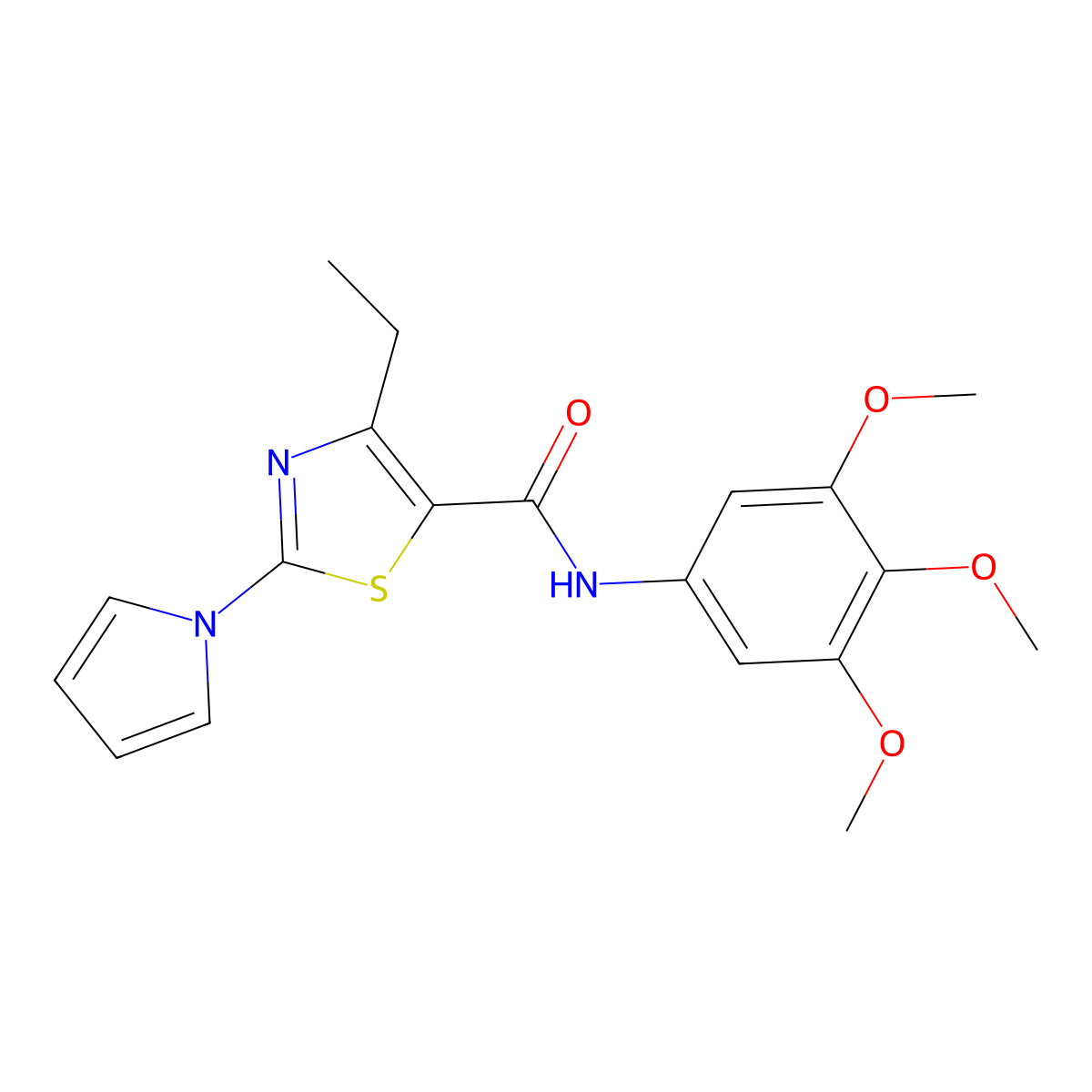 4-ethyl-2-(1H-pyrrol-1-yl)-N-(3,4,5-trimethoxyphenyl)-1,3-thiazole-5-carboxamide molecular structure, CAS 1251546-95-8