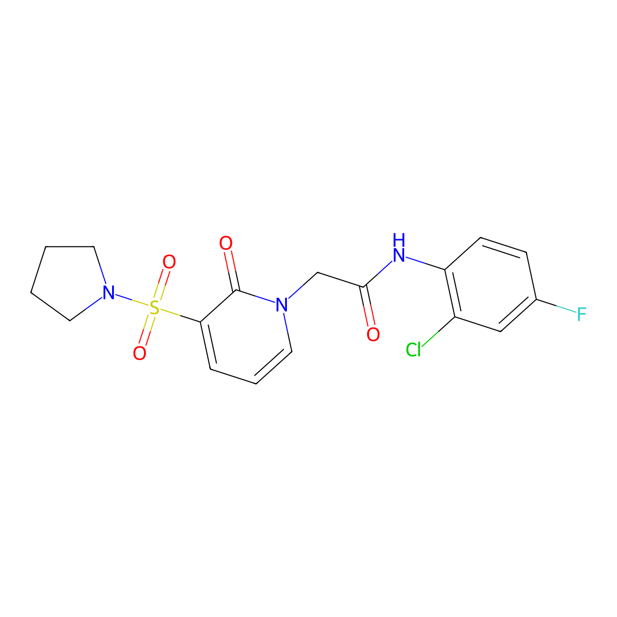 N-(2-chloro-4-fluorophenyl)-2-[2-oxo-3-(pyrrolidine-1-sulfonyl)-1,2-dihydropyridin-1-yl]acetamide molecular structure, CAS 1251547-04-2