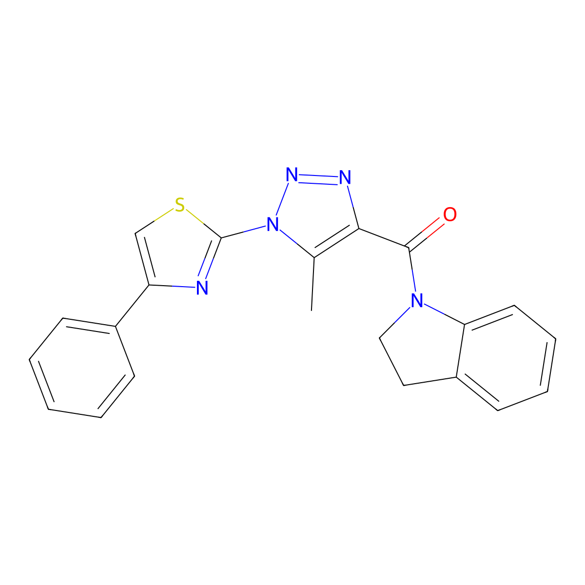 indolin-1-yl(5-methyl-1-(4-phenylthiazol-2-yl)-1H-1,2,3-triazol-4-yl)methanone molecular structure, CAS 1251547-10-0