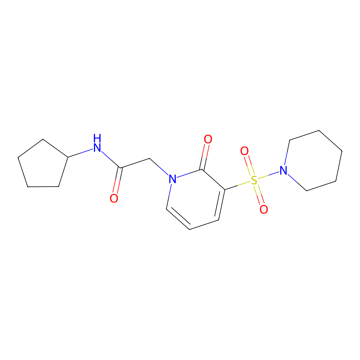 N-cyclopentyl-2-(2-oxo-3-(piperidin-1-ylsulfonyl)pyridin-1(2H)-yl)acetamide molecular structure, CAS 1251547-14-4