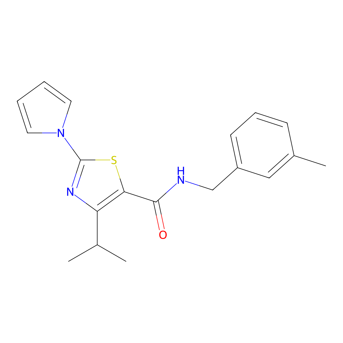 N-[(3-methylphenyl)methyl]-4-(propan-2-yl)-2-(1H-pyrrol-1-yl)-1,3-thiazole-5-carboxamide molecular structure, CAS 1251547-26-8