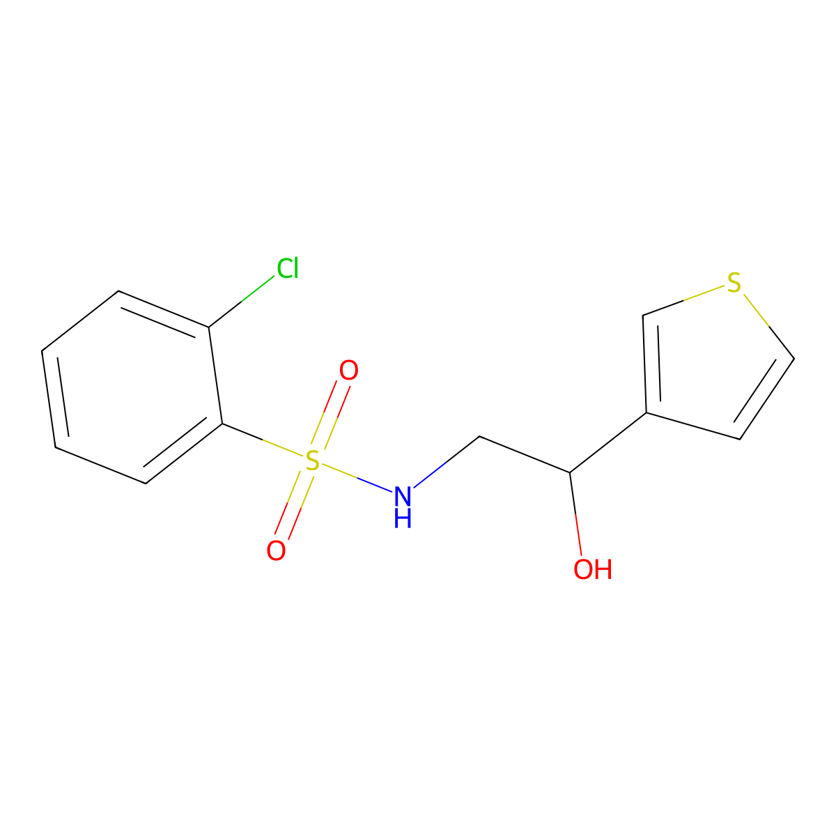2-chloro-N-(2-hydroxy-2-(thiophen-3-yl)ethyl)benzenesulfonamide molecular structure, CAS 1251547-27-9