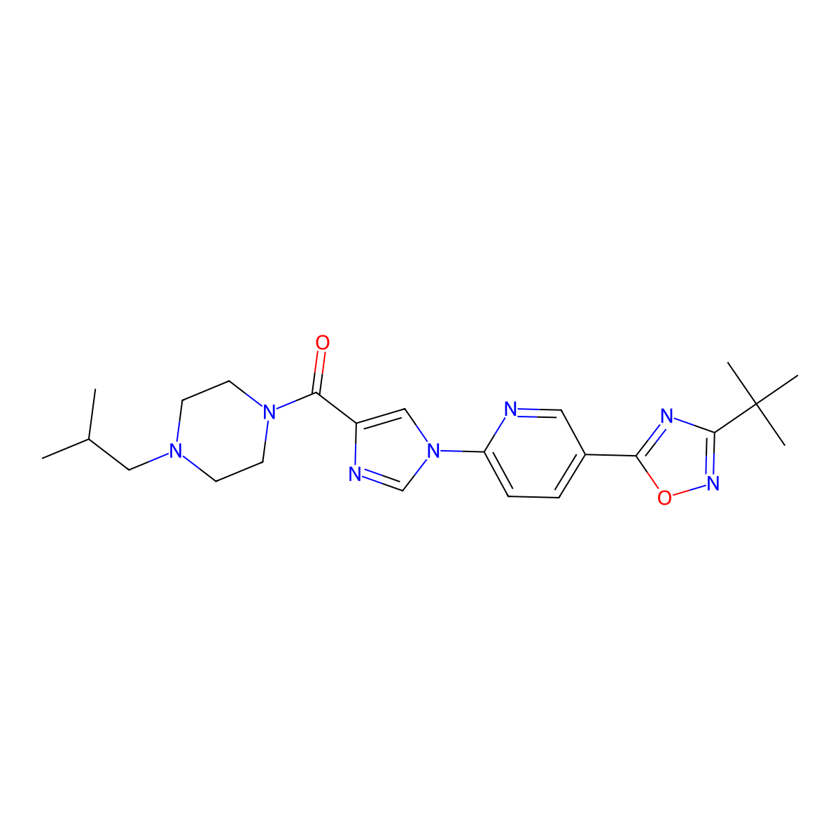 (1-{5-[3-(tert-butyl)-1,2,4-oxadiazol-5-yl]-2-pyridyl}-1H-imidazol-4-yl)(4-isobutylpiperazino)methanone molecular structure, CAS 1251547-30-4