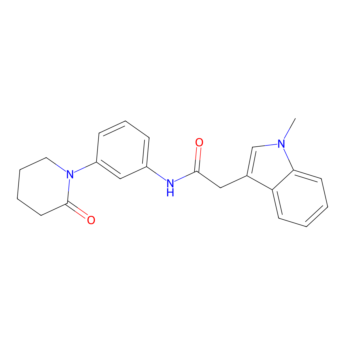 2-(1-methyl-1H-indol-3-yl)-N-(3-(2-oxopiperidin-1-yl)phenyl)acetamide molecular structure, CAS 1251547-32-6