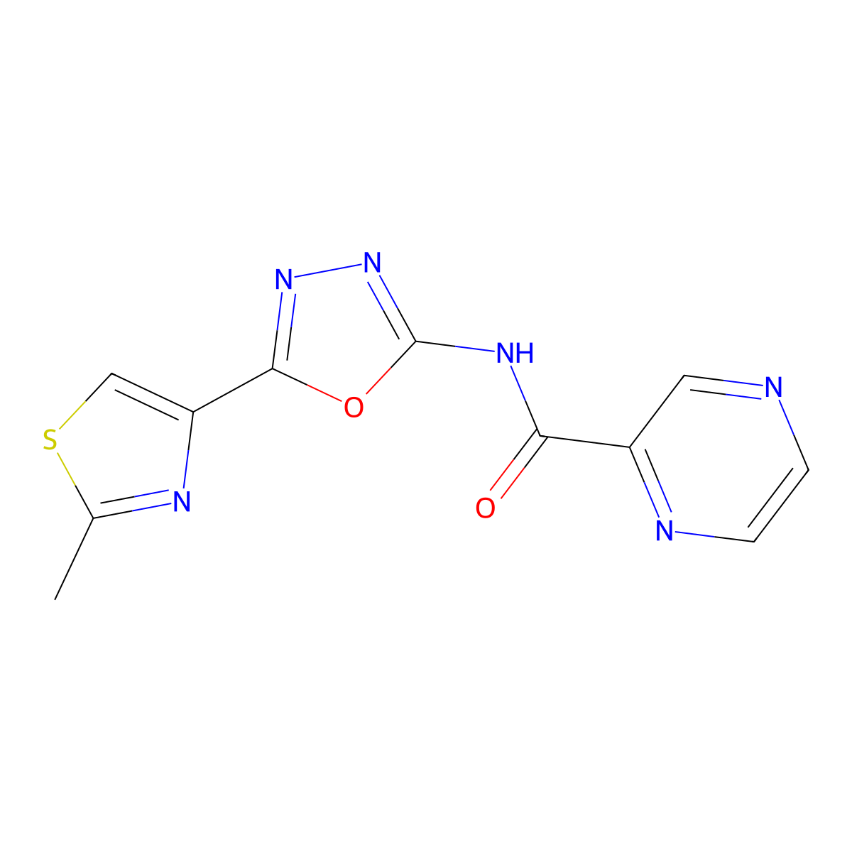 N-(5-(2-methylthiazol-4-yl)-1,3,4-oxadiazol-2-yl)pyrazine-2-carboxamide molecular structure, CAS 1251547-33-7