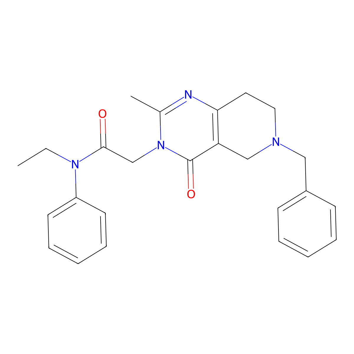 2-(6-benzyl-2-methyl-4-oxo-5,6,7,8-tetrahydropyrido[4,3-d]pyrimidin-3(4H)-yl)-N-ethyl-N-phenylacetamide molecular structure, CAS 1251547-44-0