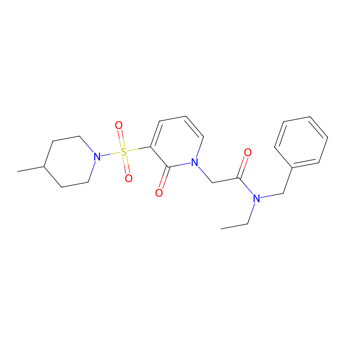 N-benzyl-N-ethyl-2-(3-((4-methylpiperidin-1-yl)sulfonyl)-2-oxopyridin-1(2H)-yl)acetamide molecular structure, CAS 1251547-46-2