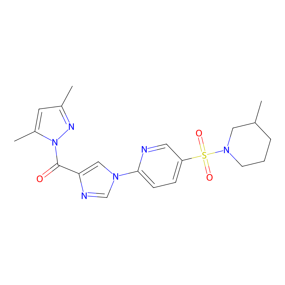 2-{4-[(3,5-dimethyl-1H-pyrazol-1-yl)carbonyl]-1H-imidazol-1-yl}-5-[(3-methylpiperidin-1-yl)sulfonyl]pyridine molecular structure, CAS 1251547-48-4