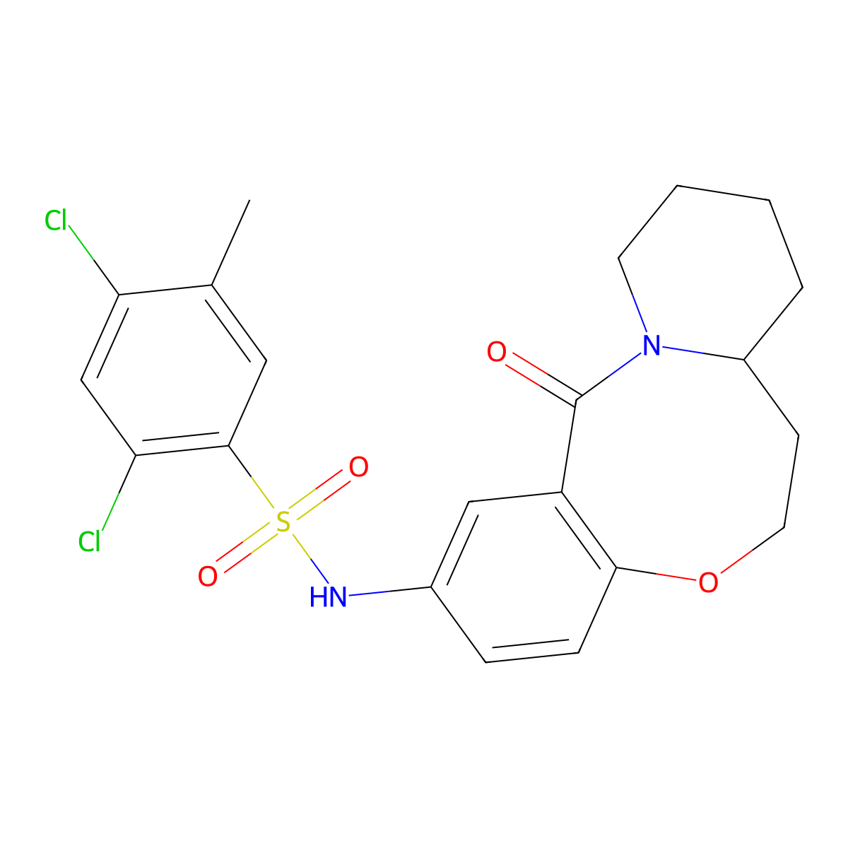 2,4-dichloro-5-methyl-N-{2-oxo-9-oxa-1-azatricyclo[10.4.0.0^{3,8}]hexadeca-3,5,7-trien-5-yl}benzene-1-sulfonamide molecular structure, CAS 1251547-55-3