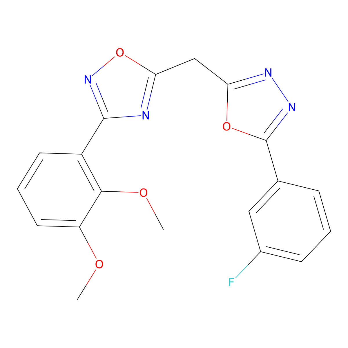 3-(2,3-Dimethoxyphenyl)-5-((5-(3-fluorophenyl)-1,3,4-oxadiazol-2-yl)methyl)-1,2,4-oxadiazole molecular structure, CAS 1251547-58-6