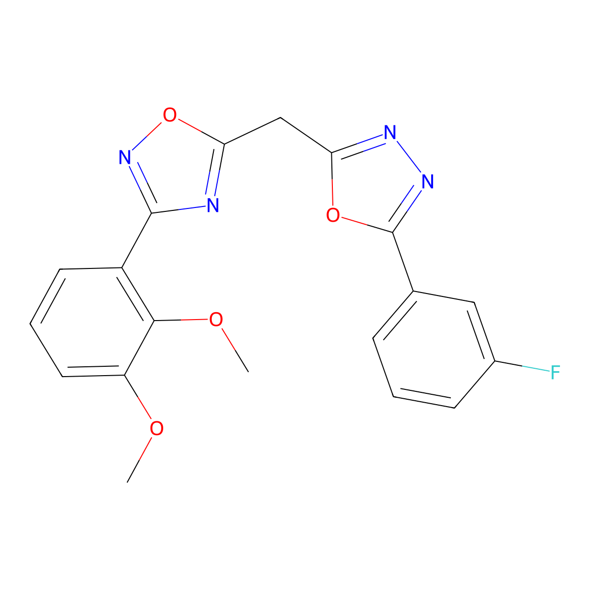 3-(2,3-Dimethoxyphenyl)-5-((5-(3-fluorophenyl)-1,3,4-oxadiazol-2-yl)methyl)-1,2,4-oxadiazole molecular structure, CAS 1251547-58-6