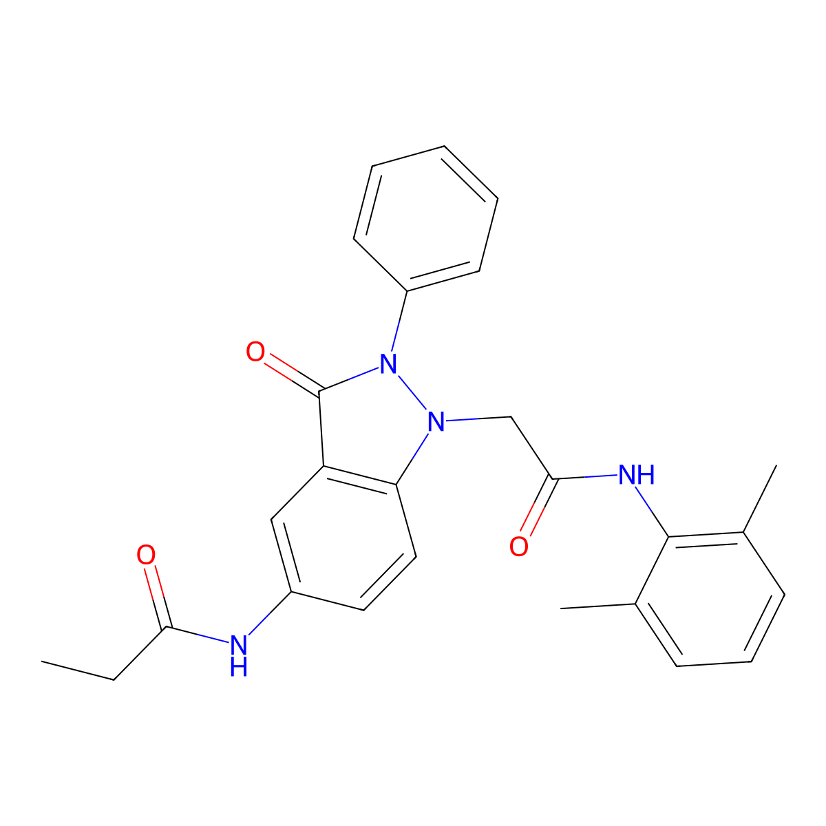 N-(1-(2-((2,6-dimethylphenyl)amino)-2-oxoethyl)-3-oxo-2-phenyl-2,3-dihydro-1H-indazol-5-yl)propionamide molecular structure, CAS 1251547-63-3