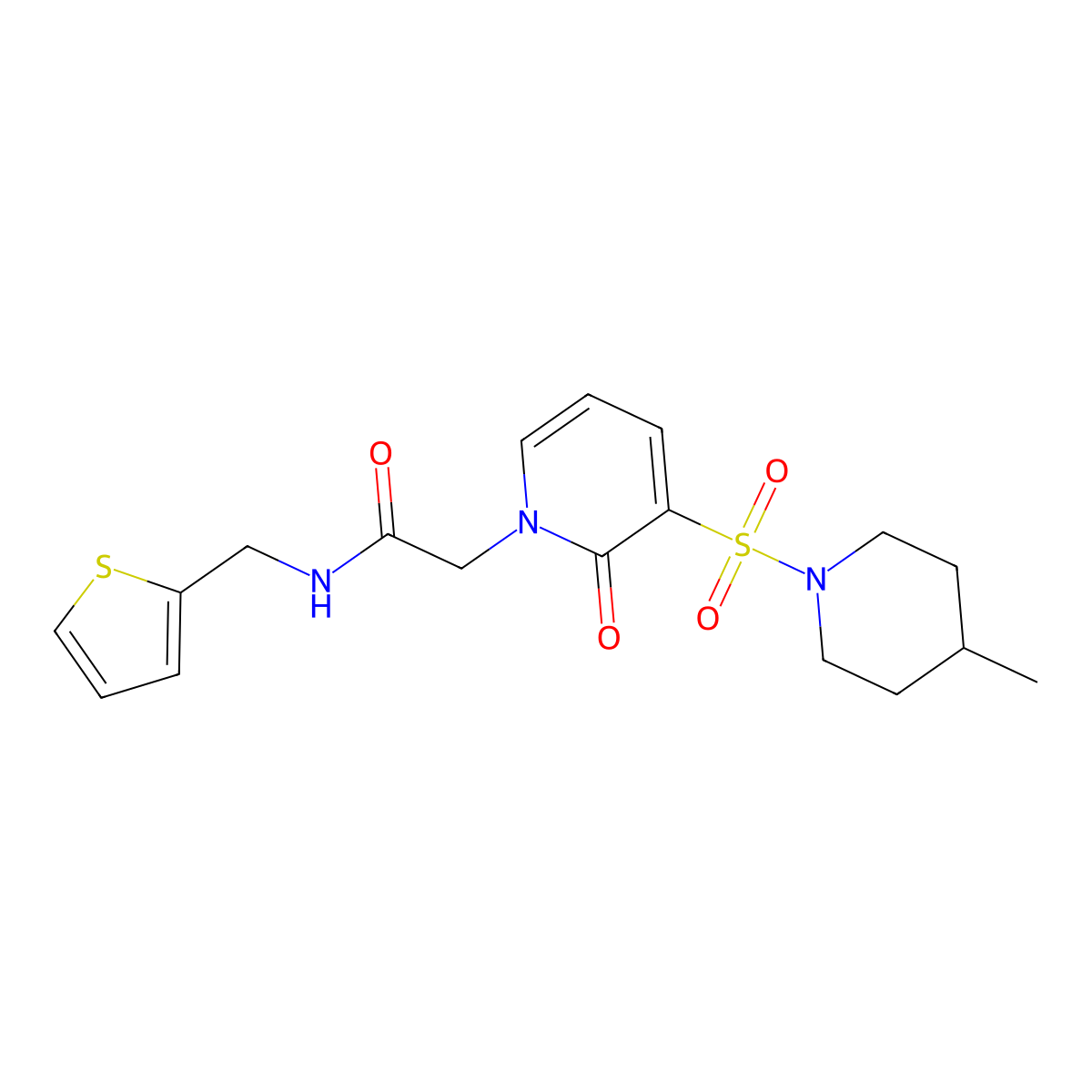 2-{3-[(4-methylpiperidin-1-yl)sulfonyl]-2-oxo-1,2-dihydropyridin-1-yl}-N-[(thiophen-2-yl)methyl]acetamide molecular structure, CAS 1251547-65-5