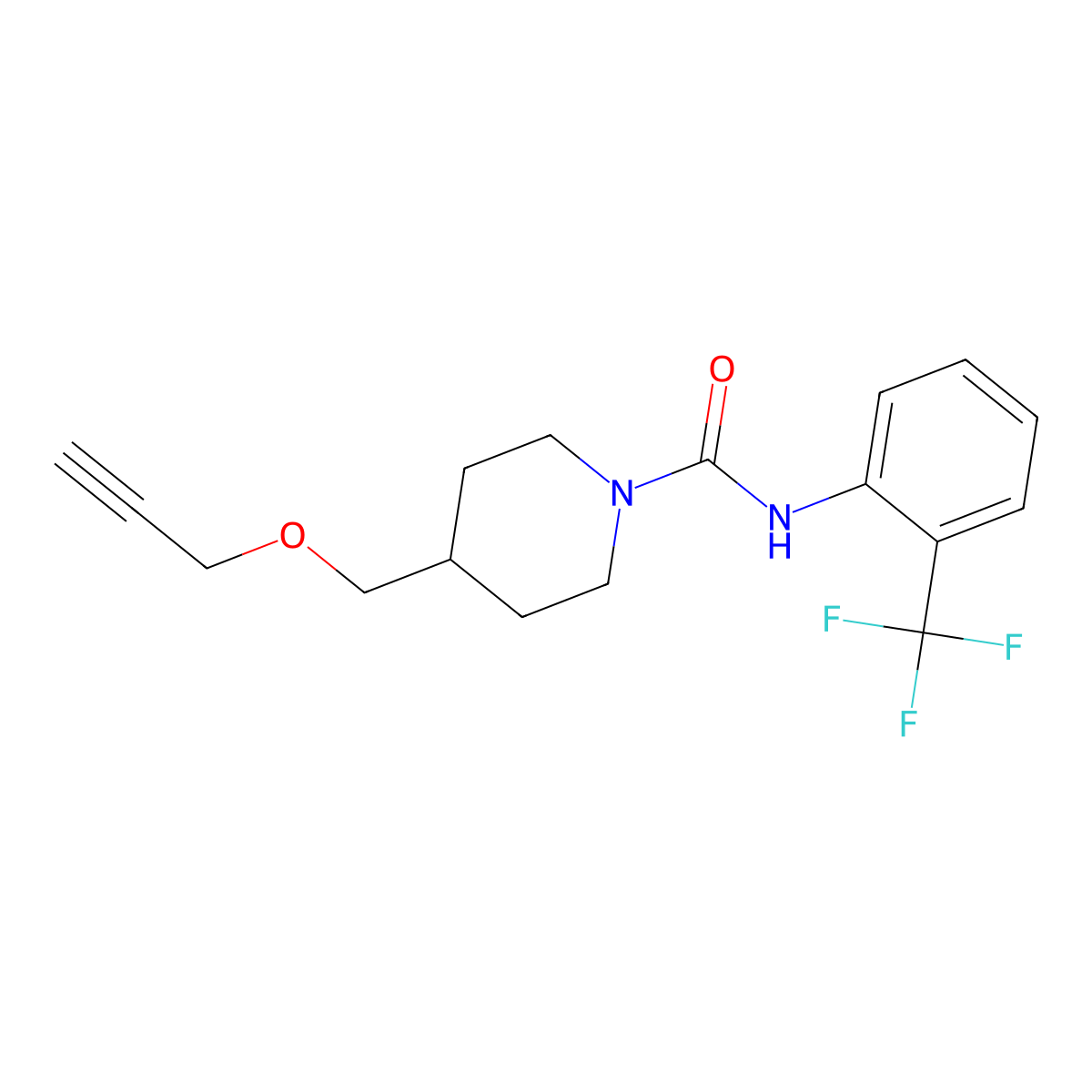 4-((prop-2-yn-1-yloxy)methyl)-N-(2-(trifluoromethyl)phenyl)piperidine-1-carboxamide molecular structure, CAS 1251547-67-7