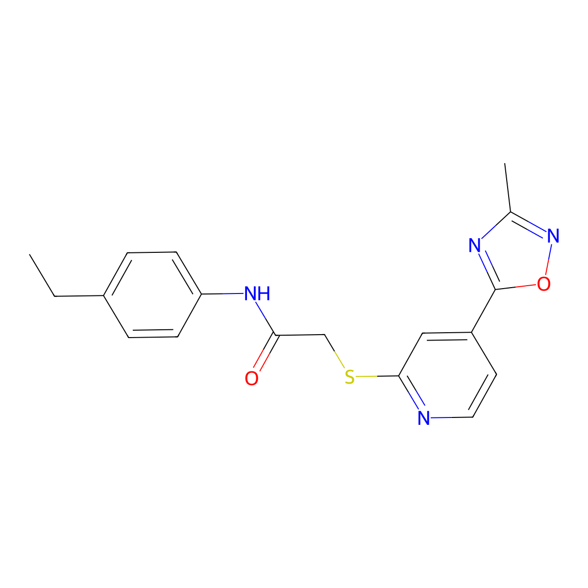 N-(4-ethylphenyl)-2-((4-(3-methyl-1,2,4-oxadiazol-5-yl)pyridin-2-yl)thio)acetamide molecular structure, CAS 1251547-73-5