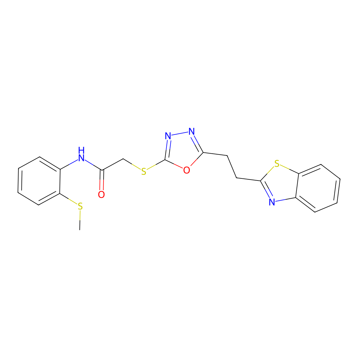 2-((5-(2-(benzo[d]thiazol-2-yl)ethyl)-1,3,4-oxadiazol-2-yl)thio)-N-(2-(methylthio)phenyl)acetamide molecular structure, CAS 1251547-74-6