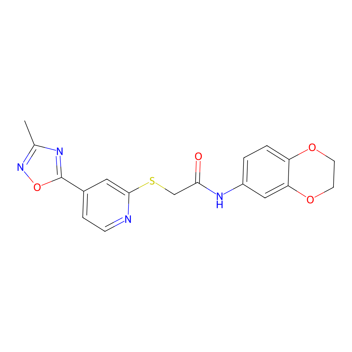 N-(2,3-dihydrobenzo[b][1,4]dioxin-6-yl)-2-((4-(3-methyl-1,2,4-oxadiazol-5-yl)pyridin-2-yl)thio)acetamide molecular structure, CAS 1251547-77-9