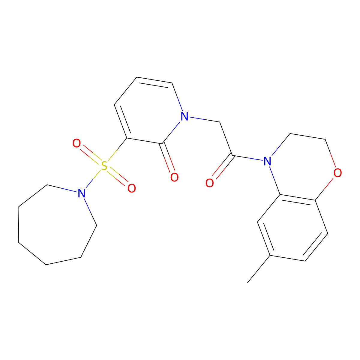 3-(azepan-1-ylsulfonyl)-1-(2-(6-methyl-2H-benzo[b][1,4]oxazin-4(3H)-yl)-2-oxoethyl)pyridin-2(1H)-one molecular structure, CAS 1251547-80-4