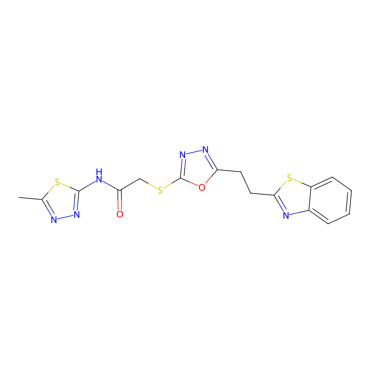 2-((5-(2-(benzo[d]thiazol-2-yl)ethyl)-1,3,4-oxadiazol-2-yl)thio)-N-(5-methyl-1,3,4-thiadiazol-2-yl)acetamide molecular structure, CAS 1251547-84-8