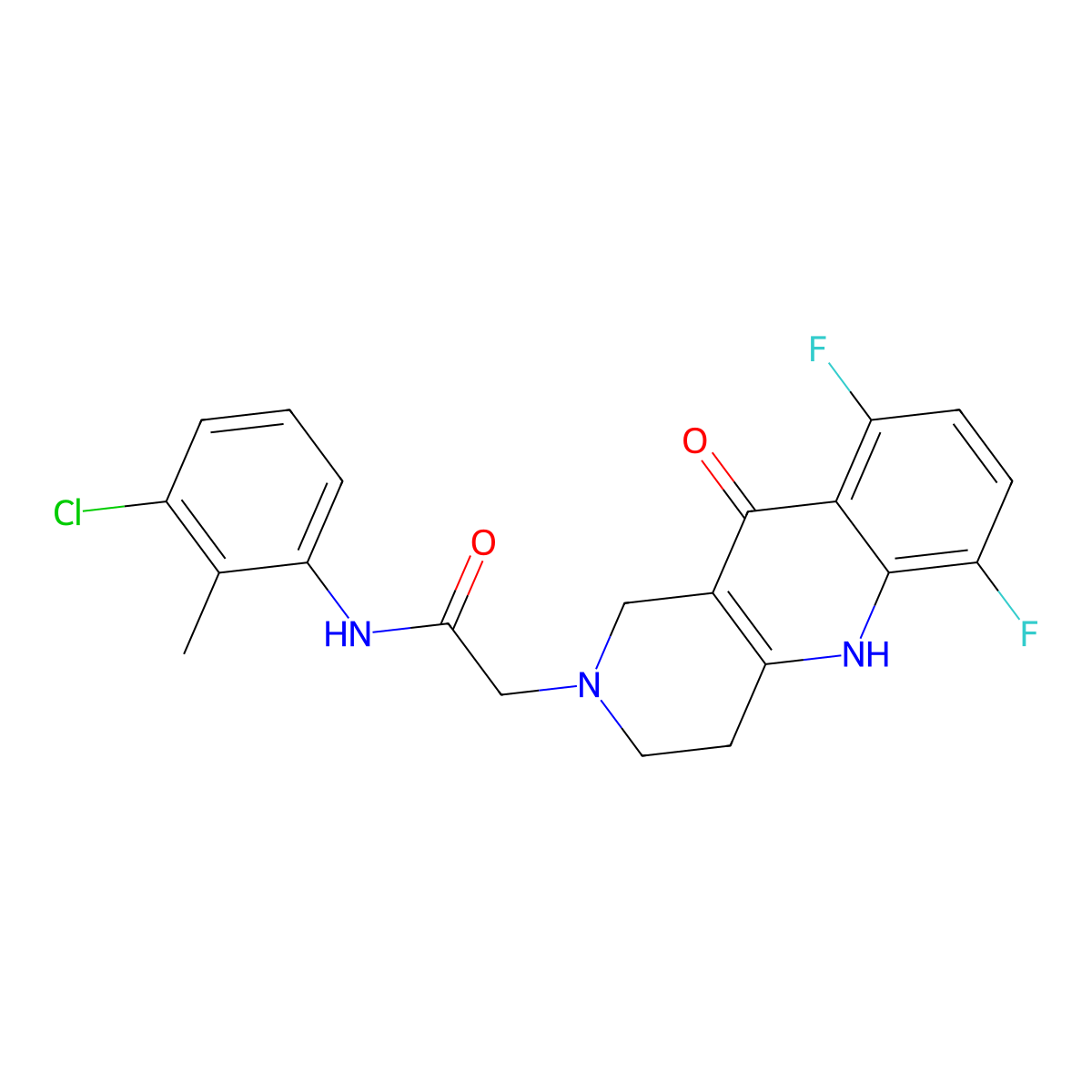 N-(3-chloro-2-methylphenyl)-2-(6,9-difluoro-10-oxo-3,4-dihydrobenzo[b][1,6]naphthyridin-2(1H,5H,10H)-yl)acetamide molecular structure, CAS 1251547-85-9