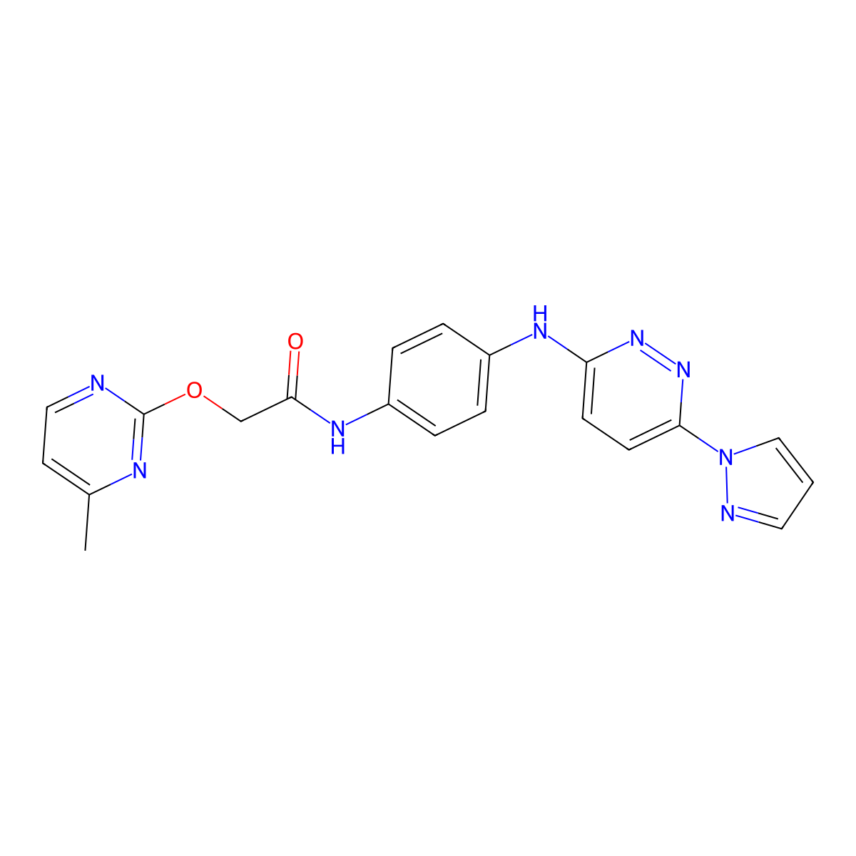 N-(4-((6-(1H-pyrazol-1-yl)pyridazin-3-yl)amino)phenyl)-2-((4-methylpyrimidin-2-yl)oxy)acetamide molecular structure, CAS 1251547-95-1