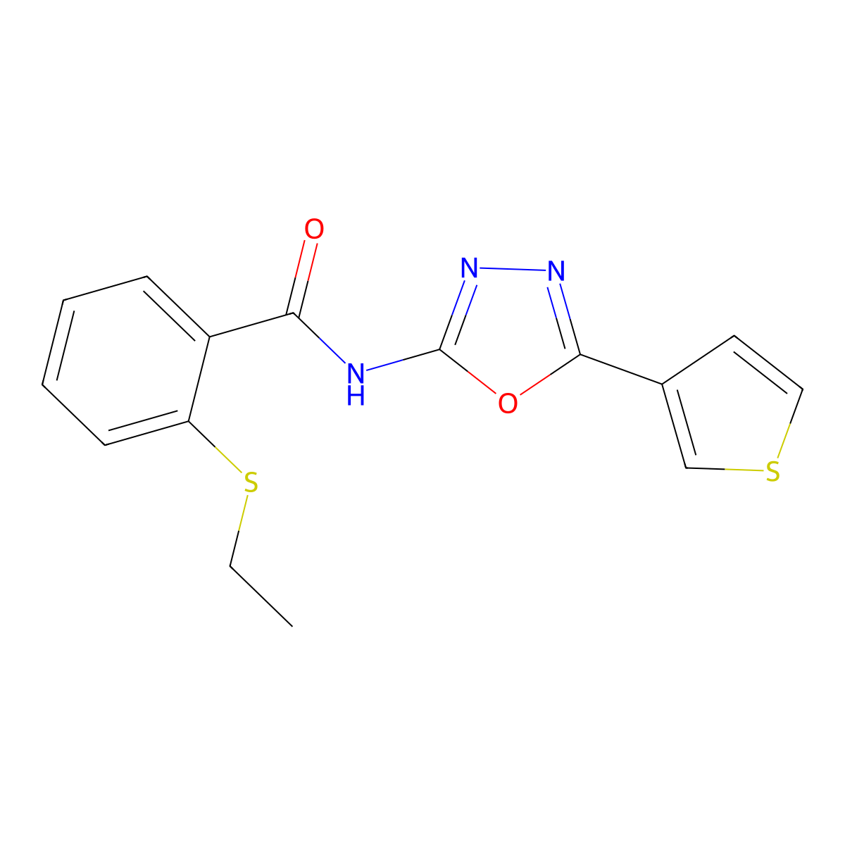 2-(ethylthio)-N-(5-(thiophen-3-yl)-1,3,4-oxadiazol-2-yl)benzamide molecular structure, CAS 1251547-96-2
