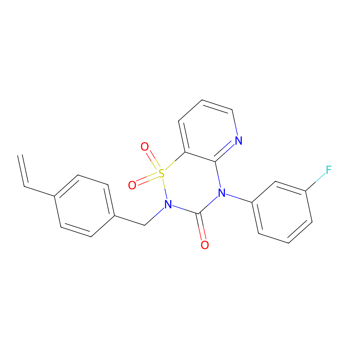 4-(3-fluorophenyl)-2-(4-vinylbenzyl)-2H-pyrido[2,3-e][1,2,4]thiadiazin-3(4H)-one 1,1-dioxide molecular structure, CAS 1251547-98-4