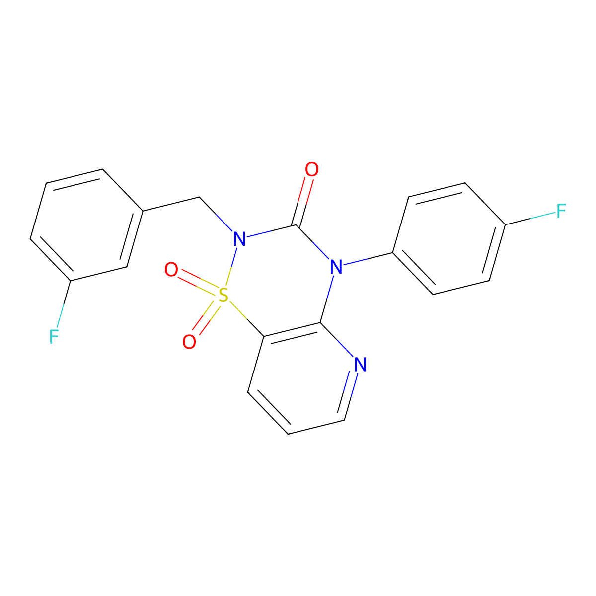 2-(3-fluorobenzyl)-4-(4-fluorophenyl)-2H-pyrido[2,3-e][1,2,4]thiadiazin-3(4H)-one 1,1-dioxide molecular structure, CAS 1251548-06-7