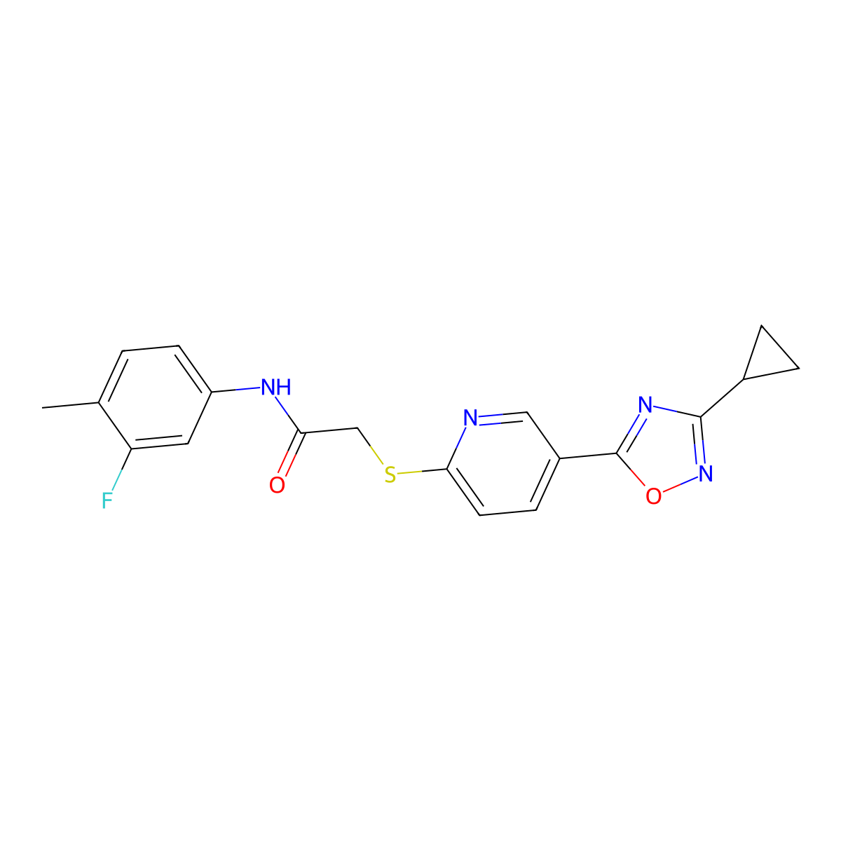 2-((5-(3-cyclopropyl-1,2,4-oxadiazol-5-yl)pyridin-2-yl)thio)-N-(3-fluoro-4-methylphenyl)acetamide molecular structure, CAS 1251548-08-9