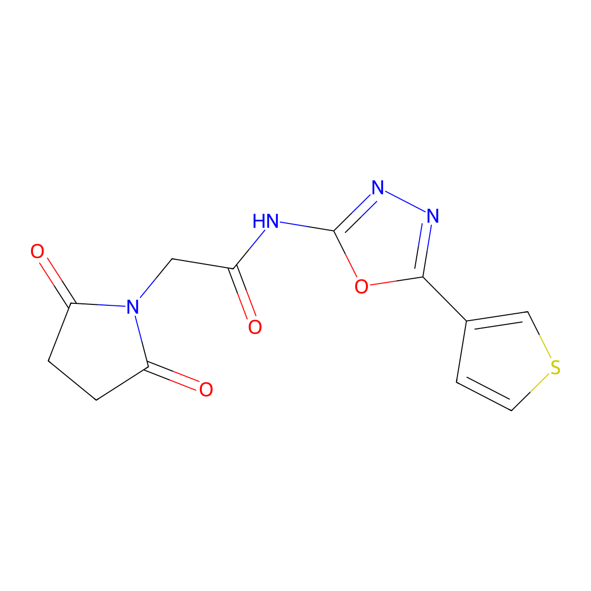 2-(2,5-dioxopyrrolidin-1-yl)-N-(5-(thiophen-3-yl)-1,3,4-oxadiazol-2-yl)acetamide molecular structure, CAS 1251548-09-0