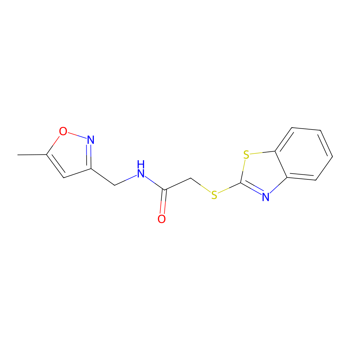 2-(benzo[d]thiazol-2-ylthio)-N-((5-methylisoxazol-3-yl)methyl)acetamide molecular structure, CAS 1251548-13-6