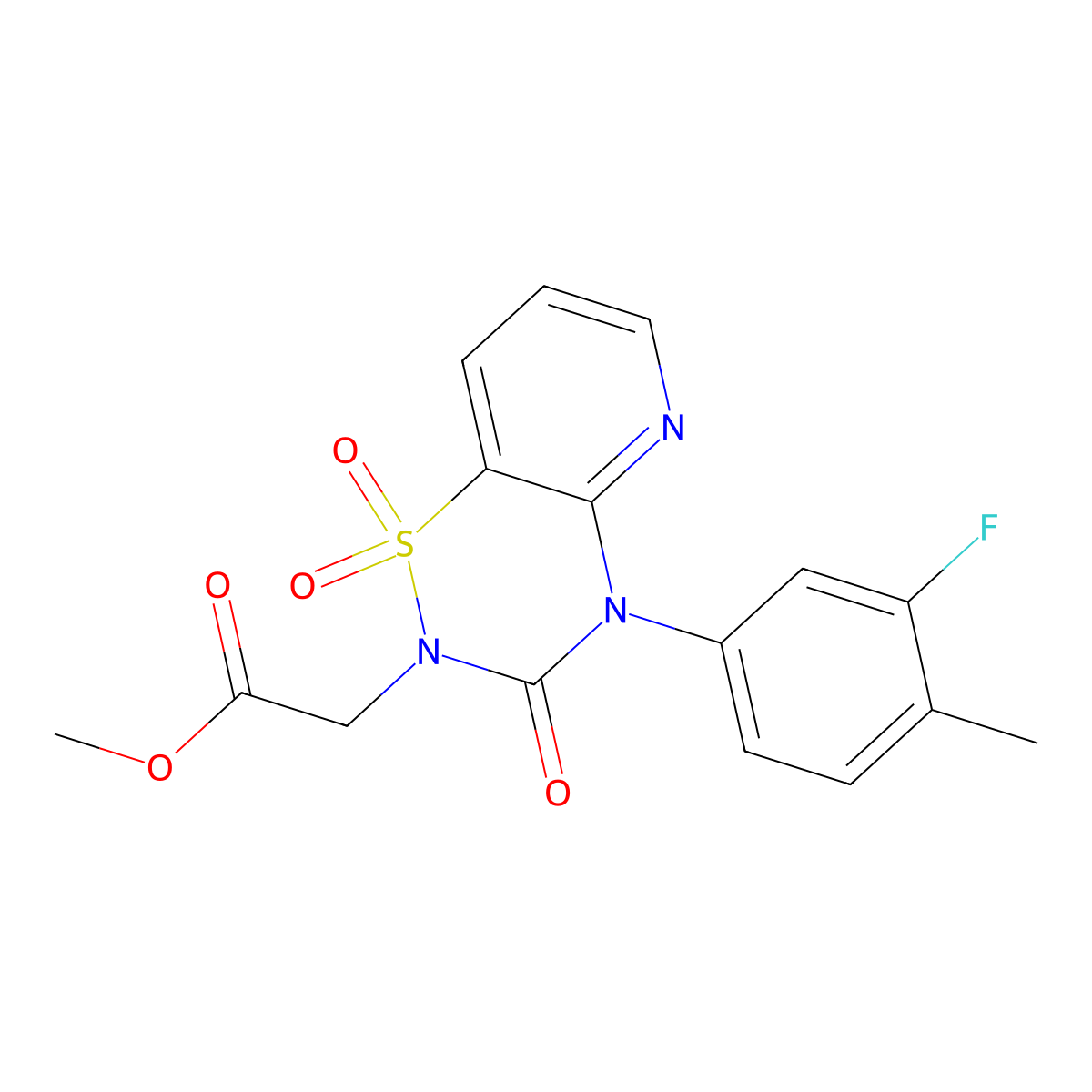 methyl 2-(4-(3-fluoro-4-methylphenyl)-1,1-dioxido-3-oxo-3,4-dihydro-2H-pyrido[2,3-e][1,2,4]thiadiazin-2-yl)acetate molecular structure, CAS 1251548-21-6