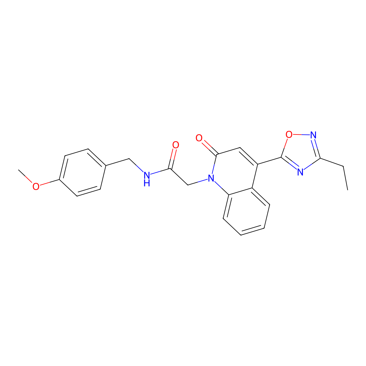 2-(4-(3-ethyl-1,2,4-oxadiazol-5-yl)-2-oxoquinolin-1(2H)-yl)-N-(4-methoxybenzyl)acetamide molecular structure, CAS 1251548-25-0