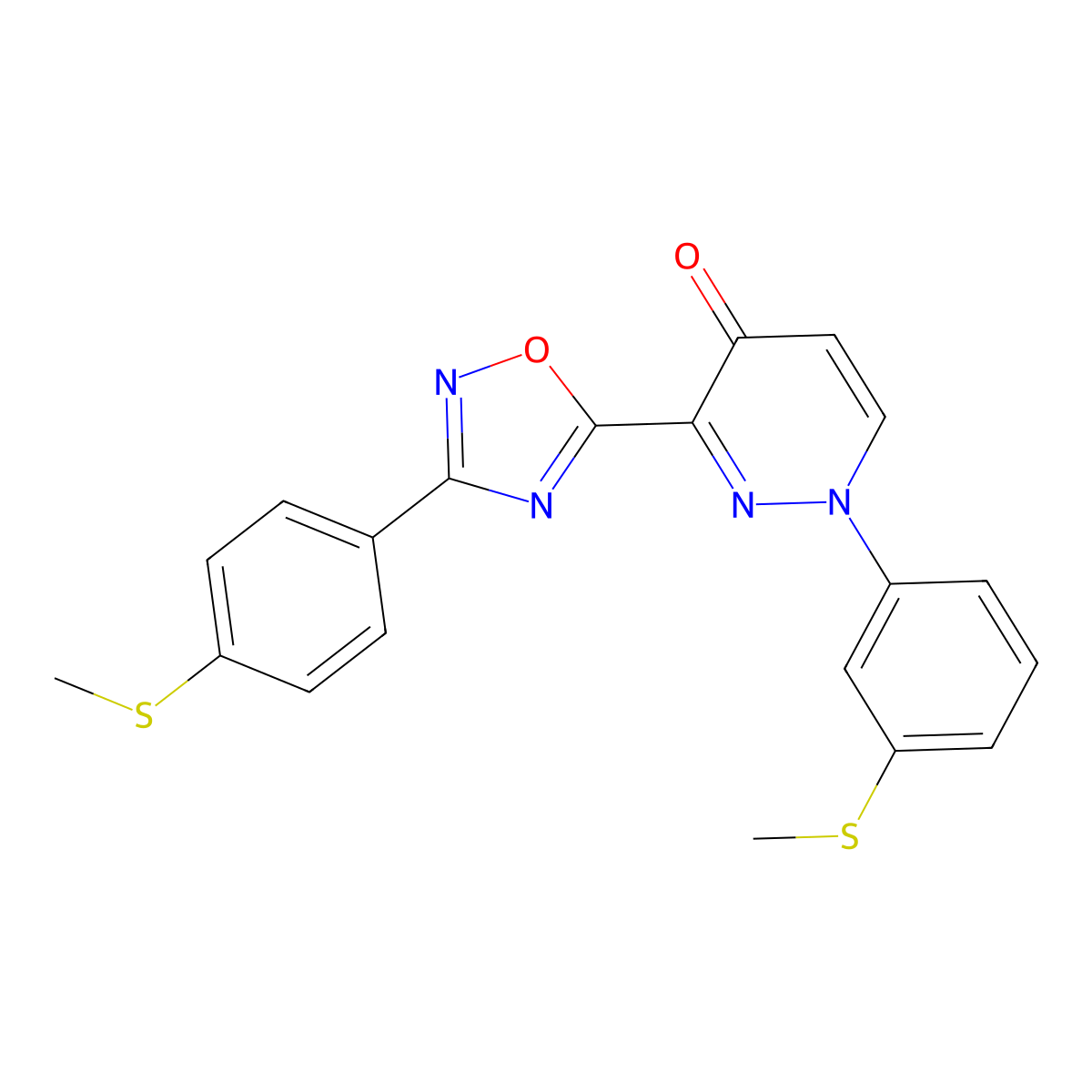 1-(3-(methylthio)phenyl)-3-(3-(4-(methylthio)phenyl)-1,2,4-oxadiazol-5-yl)pyridazin-4(1H)-one molecular structure, CAS 1251548-27-2