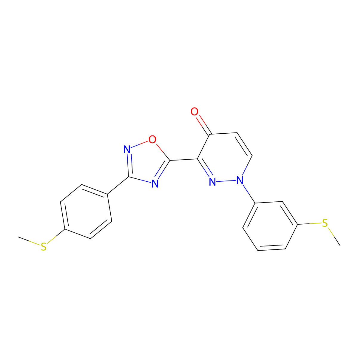 1-(3-(methylthio)phenyl)-3-(3-(4-(methylthio)phenyl)-1,2,4-oxadiazol-5-yl)pyridazin-4(1H)-one molecular structure, CAS 1251548-27-2