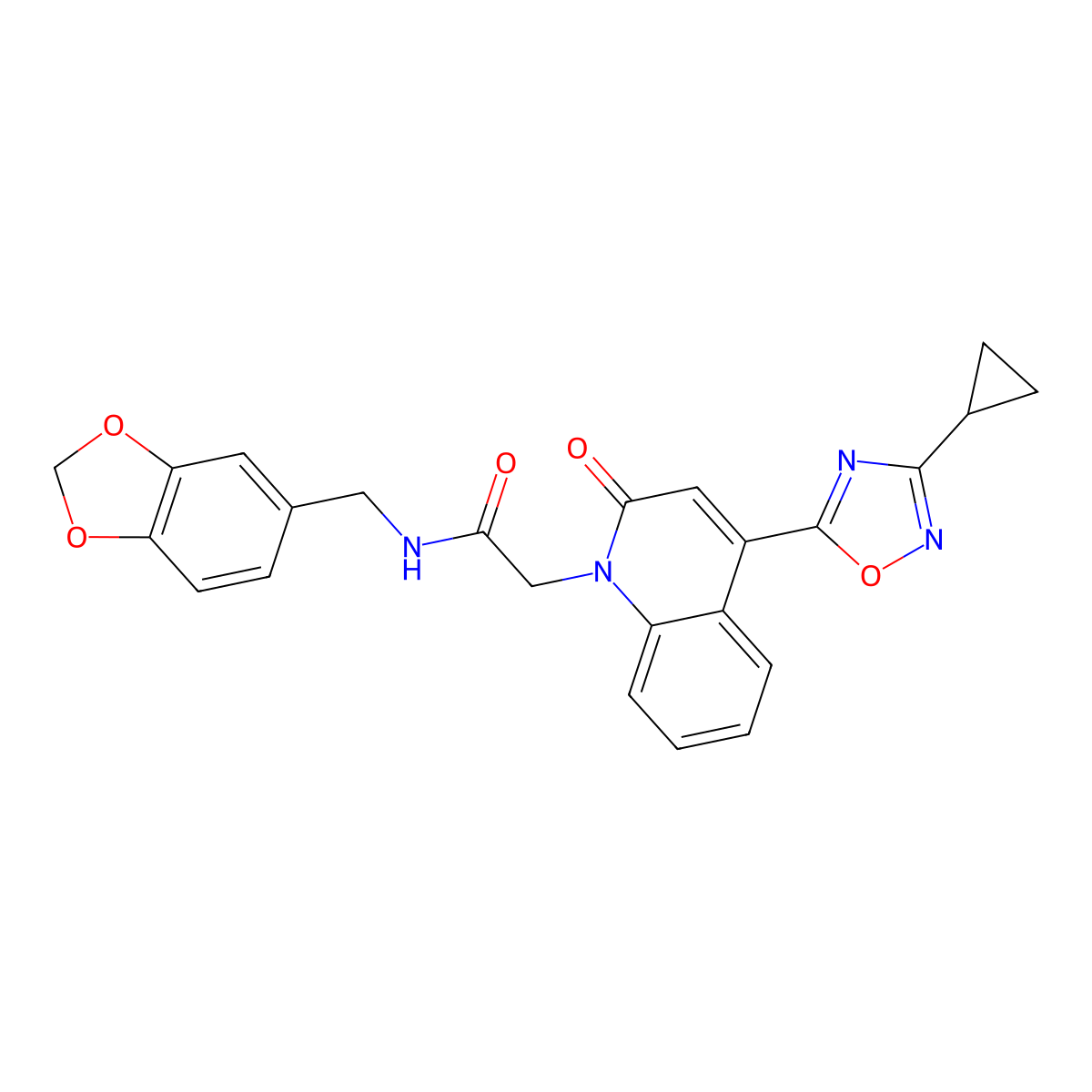 N-[(2H-1,3-benzodioxol-5-yl)methyl]-2-[4-(3-cyclopropyl-1,2,4-oxadiazol-5-yl)-2-oxo-1,2-dihydroquinolin-1-yl]acetamide molecular structure, CAS 1251548-34-1