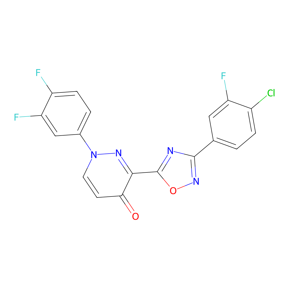 3-[3-(4-Chloro-3-fluorophenyl)-1,2,4-oxadiazol-5-yl]-1-(3,4-difluorophenyl)-1,4-dihydropyridazin-4-one molecular structure, CAS 1251548-38-5