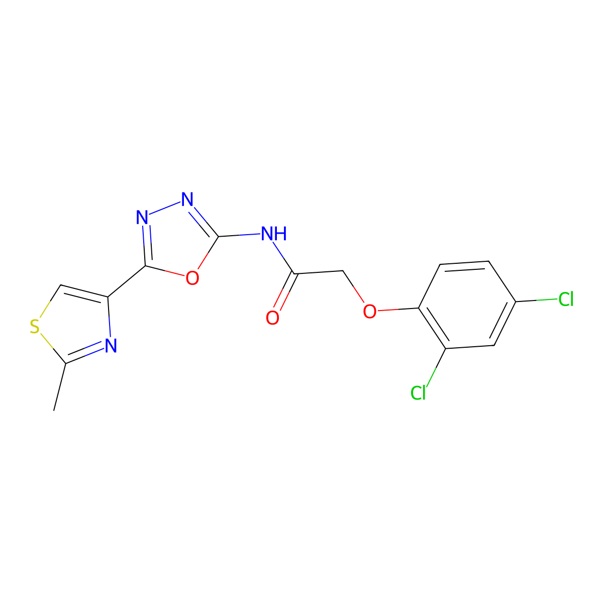 2-(2,4-dichlorophenoxy)-N-(5-(2-methylthiazol-4-yl)-1,3,4-oxadiazol-2-yl)acetamide molecular structure, CAS 1251548-39-6