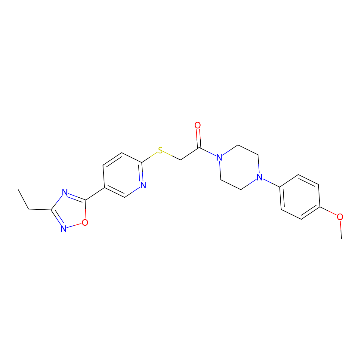2-((5-(3-Ethyl-1,2,4-oxadiazol-5-yl)pyridin-2-yl)thio)-1-(4-(4-methoxyphenyl)piperazin-1-yl)ethanone molecular structure, CAS 1251548-41-0