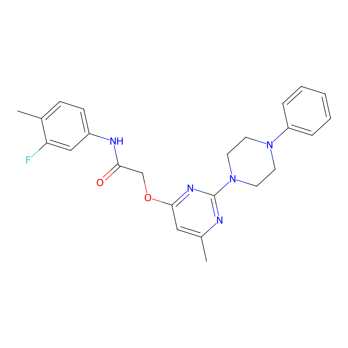 N-(3-fluoro-4-methylphenyl)-2-{[6-methyl-2-(4-phenylpiperazin-1-yl)pyrimidin-4-yl]oxy}acetamide molecular structure, CAS 1251548-44-3